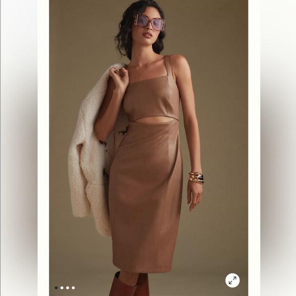 Avec Les Filles Anthropologie Tan Faux Leather Cutout Dress NWT B17/36 - Picture 2 of 14